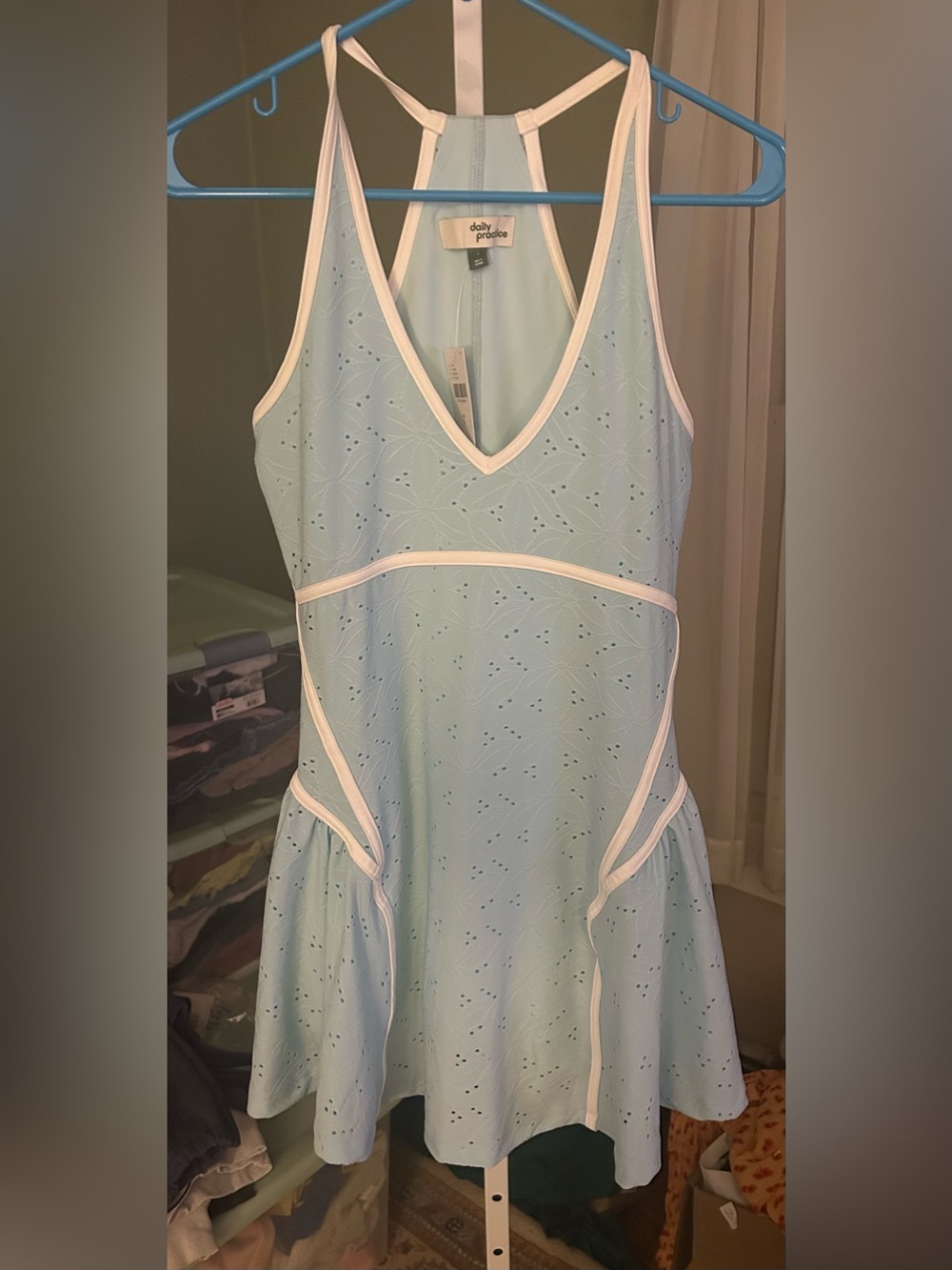 Anthropolgie Daily Practice light Blue Eyelet Tennis Dress with White Trim